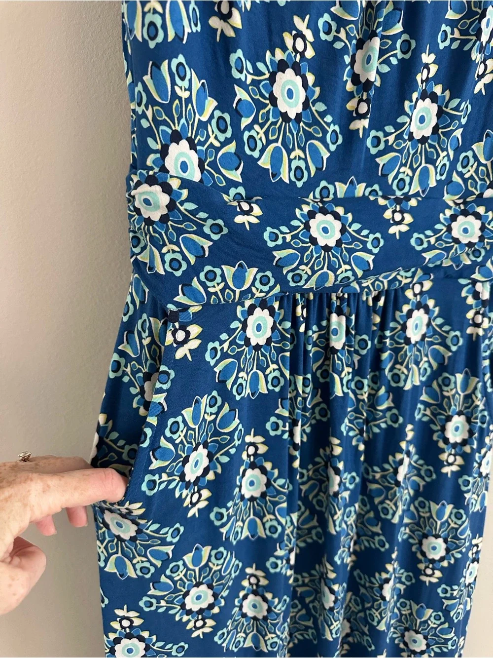 Boden Diana Jersey Maxi Dress Blue Floral Size 4 Long